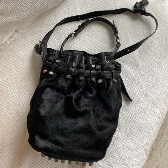 Alexander Wang Pony Hair Diego Bucket Bag Black with Nickel Hardware - Picture 5 of 8